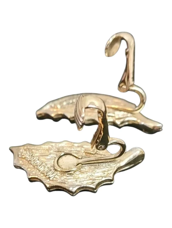 Gold-Tone Brown Leaf Clip-On Earrings - Women Jewelry - Picture 4 of 4